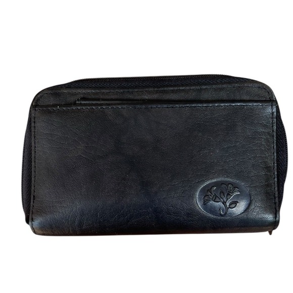 Buxton Double Zip Leather Organizer Wallet Black Unused With Mirror 6"x4" - Picture 3 of 14